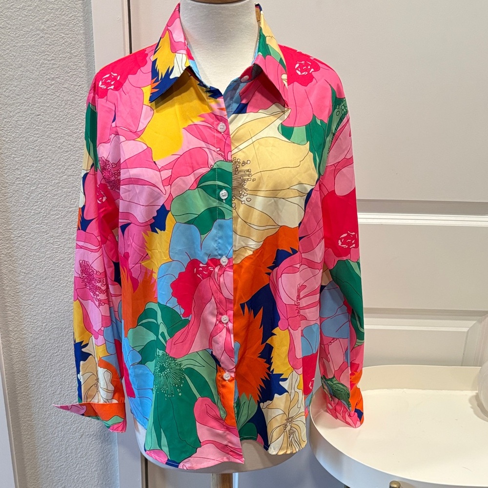 Vibrant Floral Button Down Blouse
